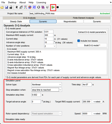 Start Dynamic DQ simulation