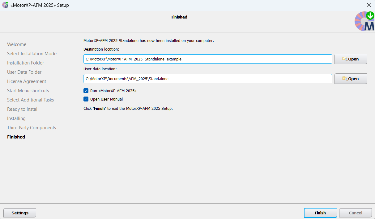 Installer interface after successful installation