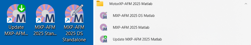 MotorXP-AFM folder in the Start menu