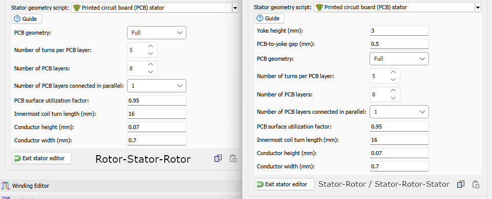 PCB stator geometry parameters in Geometry Editor