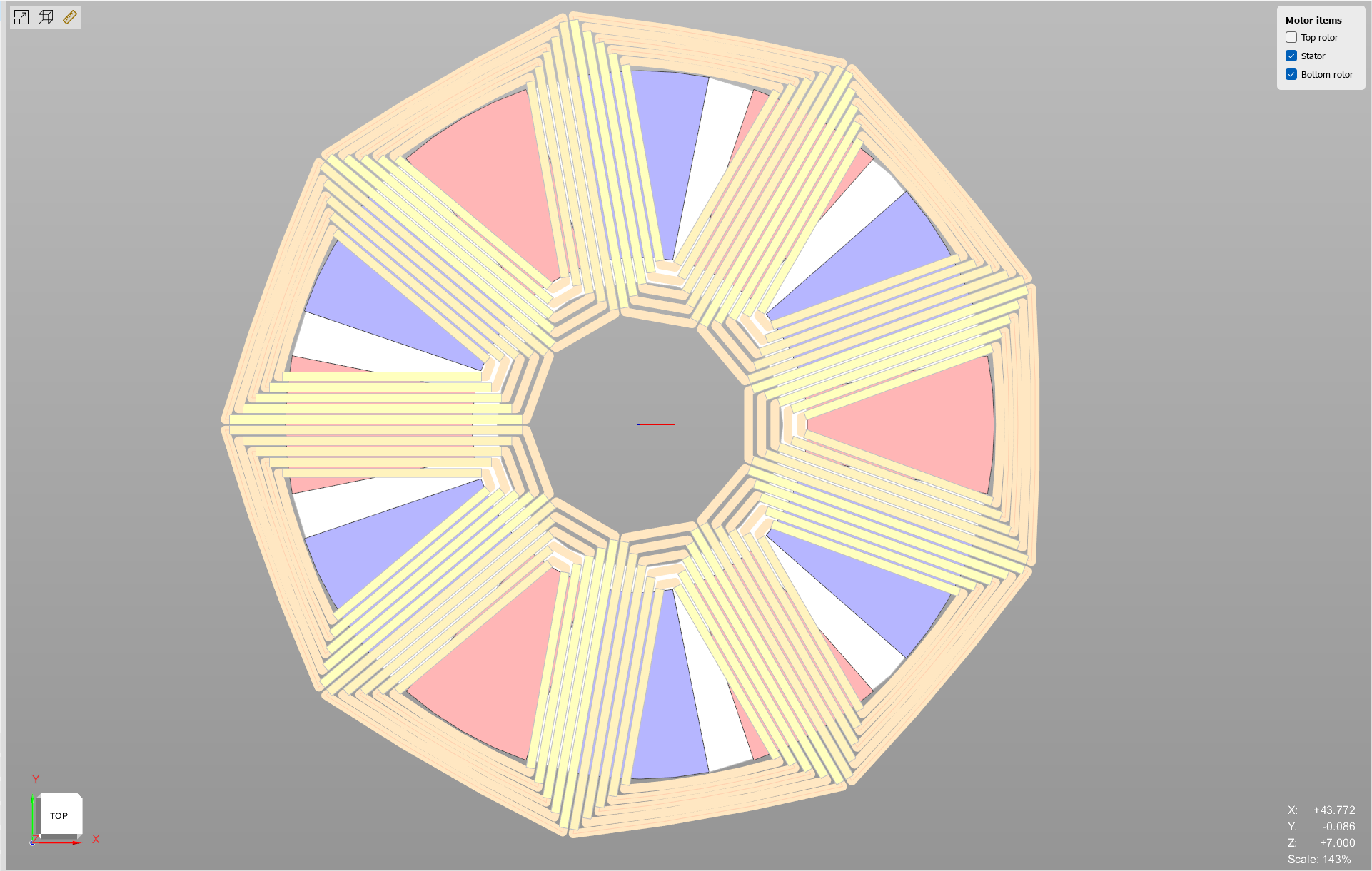 PCB stator geometry generated with the Full winding model