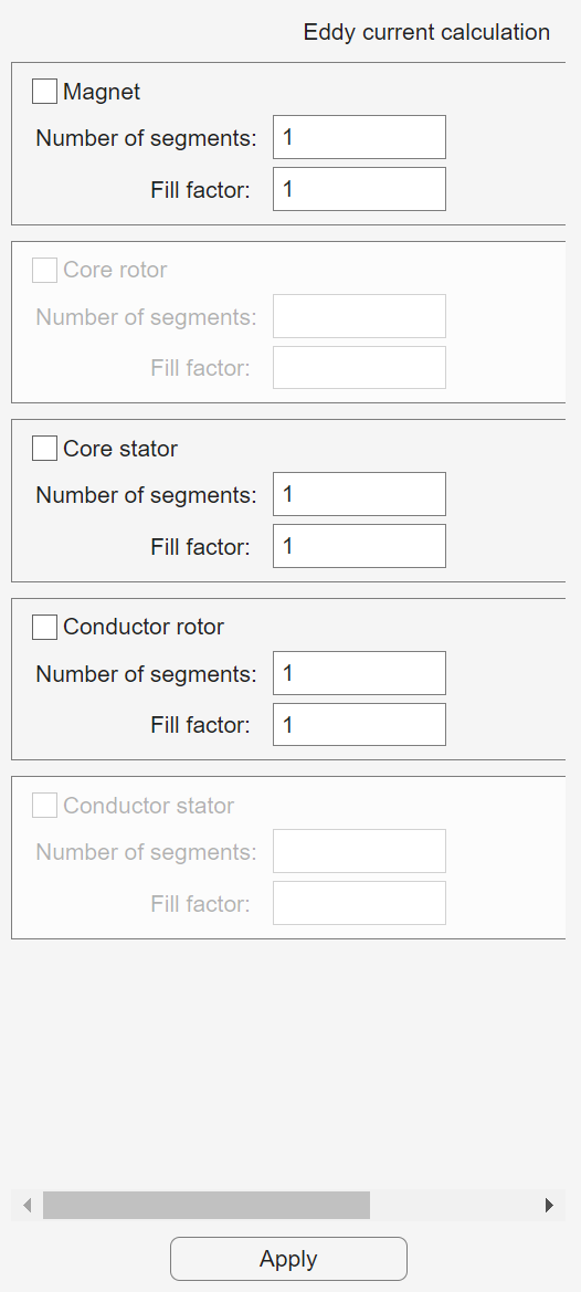 Figure 10. Conducting region groups in the Eddy current calculation window.